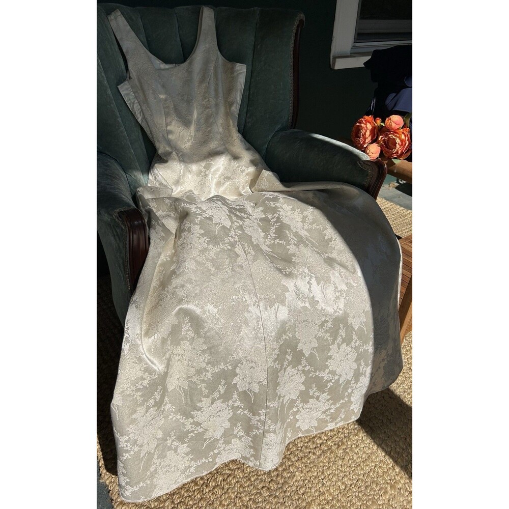 Vintage 90s Gunne Sax Size 3/4 Brocade Ivory Gold Gown Wedding Formal Jacquard